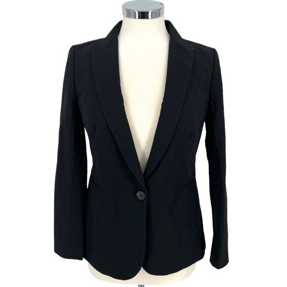 J. Crew Eniko Seersucker One Button Blazer Suit Jacket Black Size 2 - Picture 1 of 15